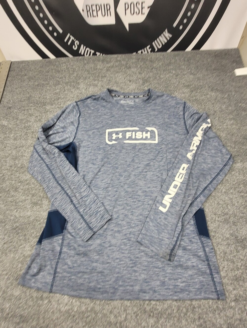 Under Armour Fish Mens Heatgear Long Sleeve Shirt Blues Size 2XL